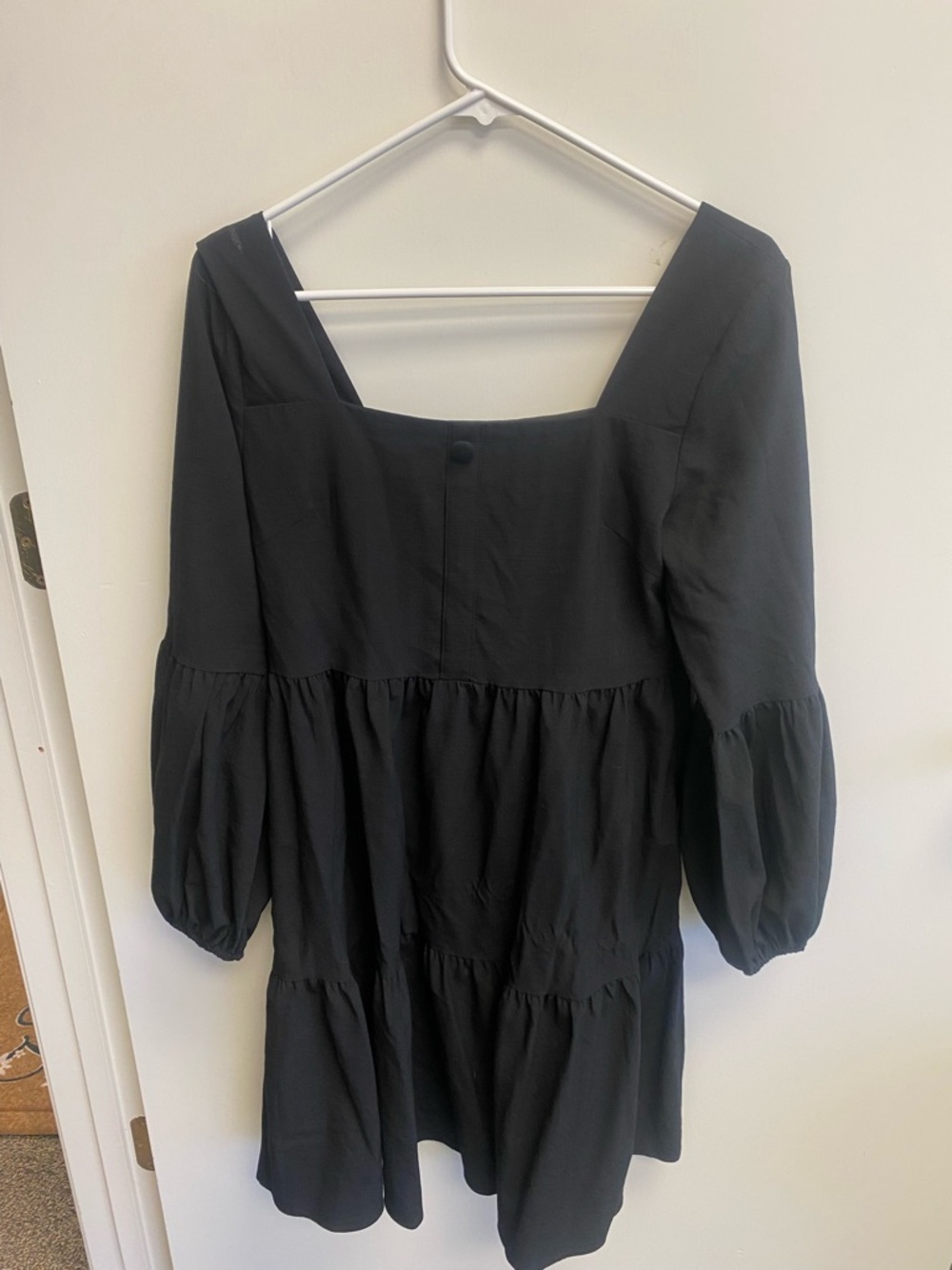 Black Square-Neck Tiered Long-Sleeve Mini Dress